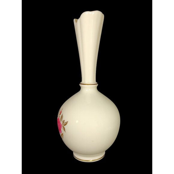 Lenox Rhodora Porcelain Vase w/ Pink Rose & 24kt Gold Trim, Vintage - Picture 4 of 10